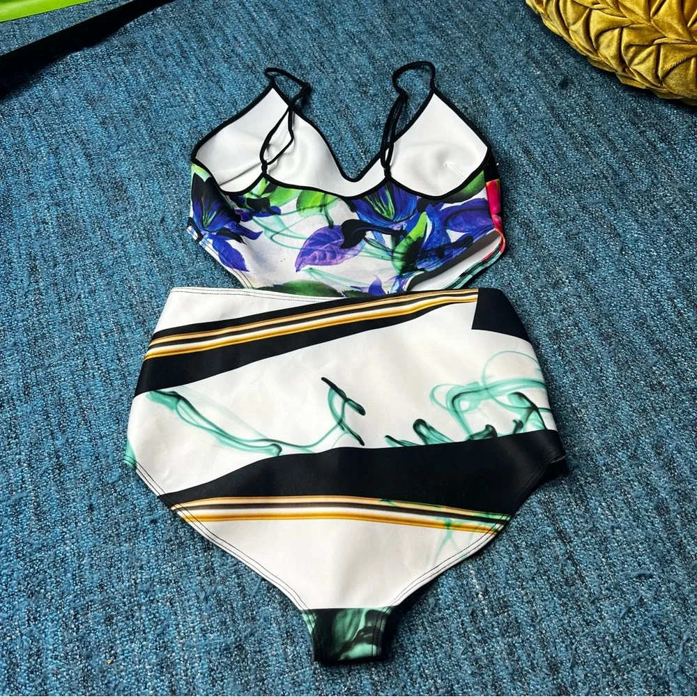 Clover Canyon Swim Liquid Jade Cutout One Piece Swimsuit Multicolor Size Small
